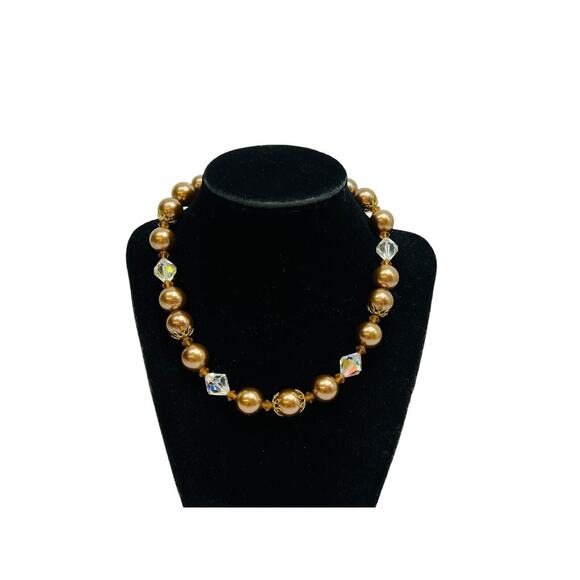 Vintage Lisner Necklace Choker Beaded Strand AB Crystal, Brown, Gold Tone 16 in - Picture 5 of 14